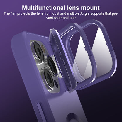 ELECTROPRIME For iPhone 15 Skin Feel CD Texture MagSafe Lens Holder Phone Case(Dark Purple)