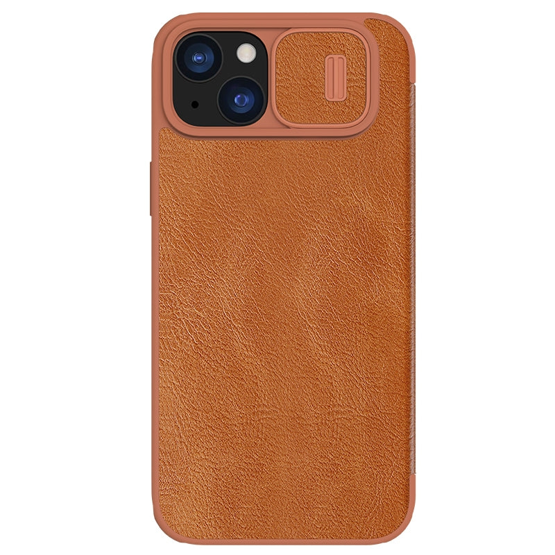ELECTROPRIME For iPhone 15 Plus NILLKIN QIN Series Pro Sliding Camera Cover Design Leather Phone Case(Brown)