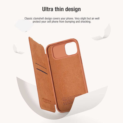 ELECTROPRIME For iPhone 15 Plus NILLKIN QIN Series Pro Sliding Camera Cover Design Leather Phone Case(Brown)