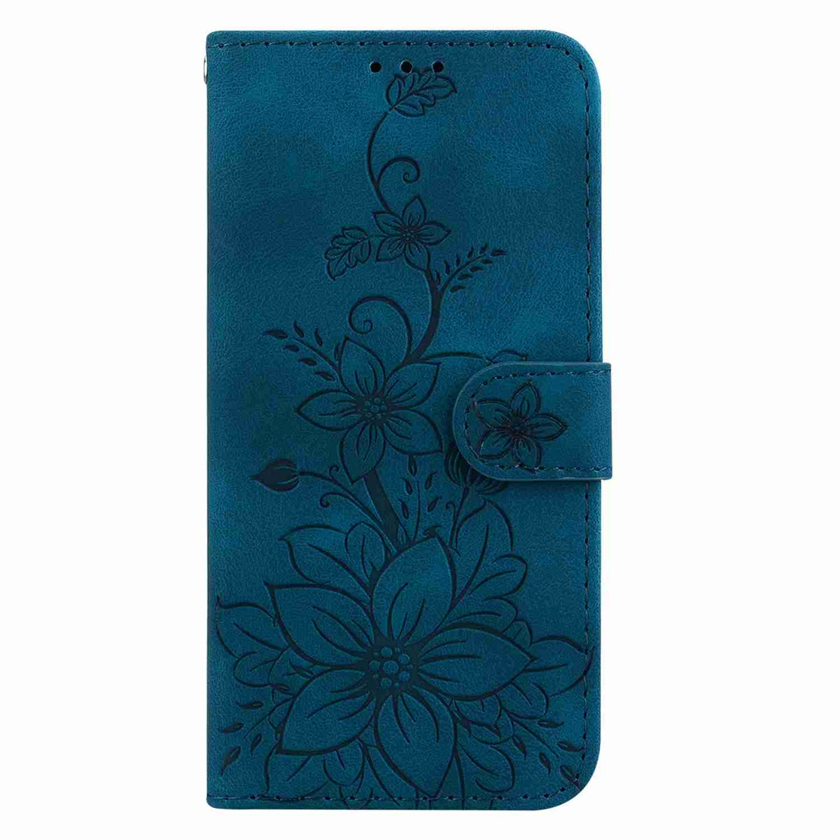 ELECTROPRIME For iPhone 15 Plus Lily Embossed Leather Phone Case(Dark Blue)