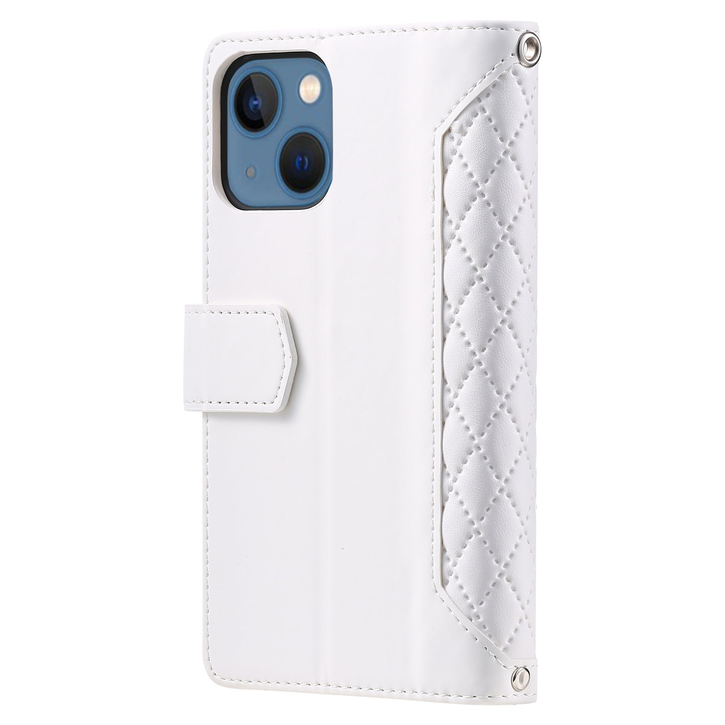ELECTROPRIME For iPhone 15 Grid Texture Zipper Leather Phone Case with Lanyard(White)