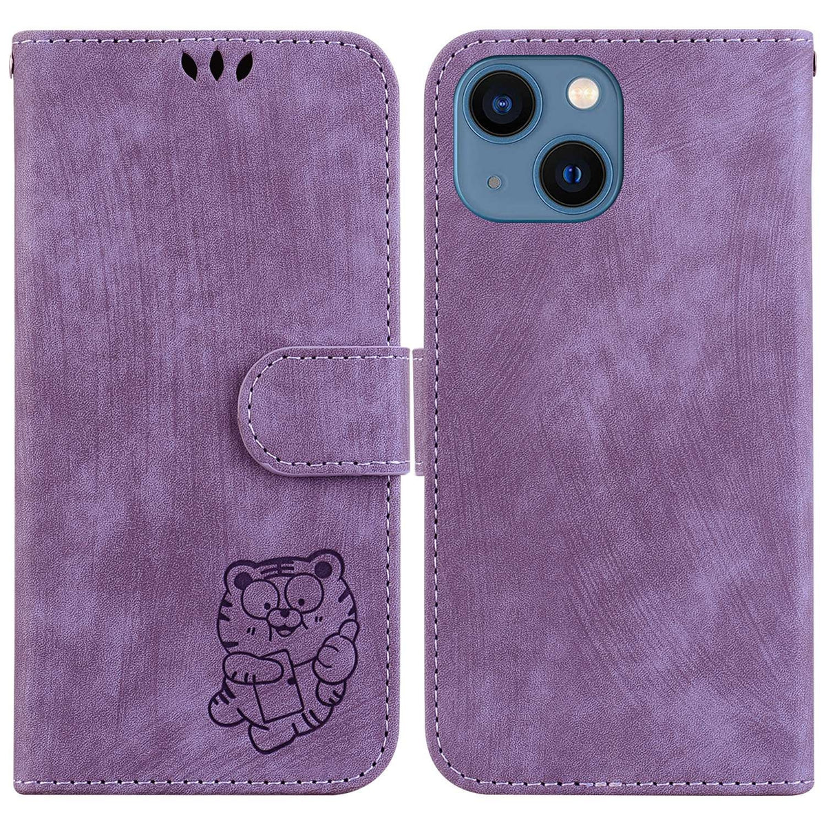 ELECTROPRIME For iPhone 15 Little Tiger Embossed Leather Phone Case(Purple)
