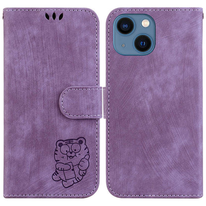 ELECTROPRIME For iPhone 15 Little Tiger Embossed Leather Phone Case(Purple)