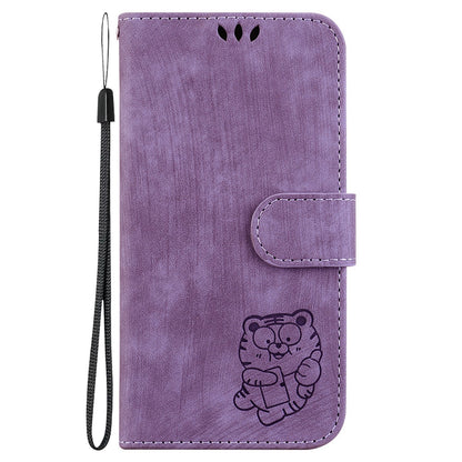 ELECTROPRIME For iPhone 15 Little Tiger Embossed Leather Phone Case(Purple)