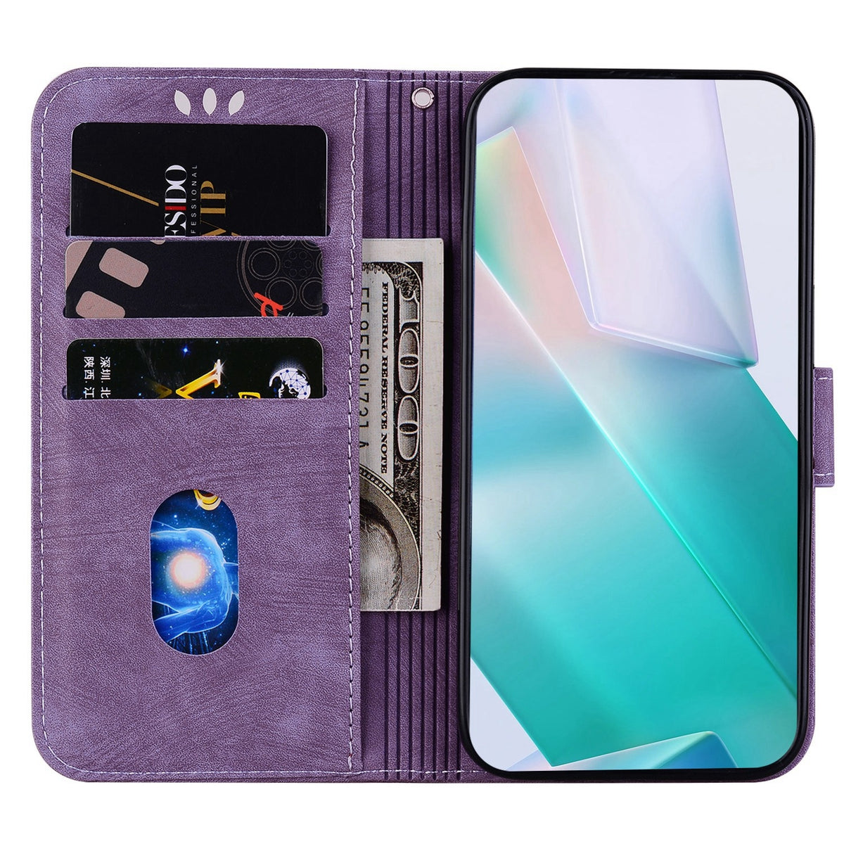 ELECTROPRIME For iPhone 15 Little Tiger Embossed Leather Phone Case(Purple)