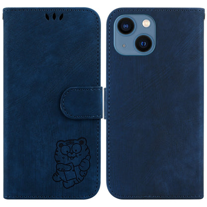 ELECTROPRIME For iPhone 15 Little Tiger Embossed Leather Phone Case(Dark Blue)