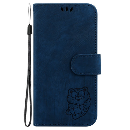 ELECTROPRIME For iPhone 15 Little Tiger Embossed Leather Phone Case(Dark Blue)