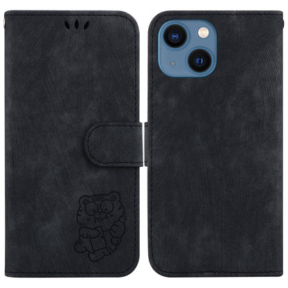 ELECTROPRIME For iPhone 15 Little Tiger Embossed Leather Phone Case(Black)