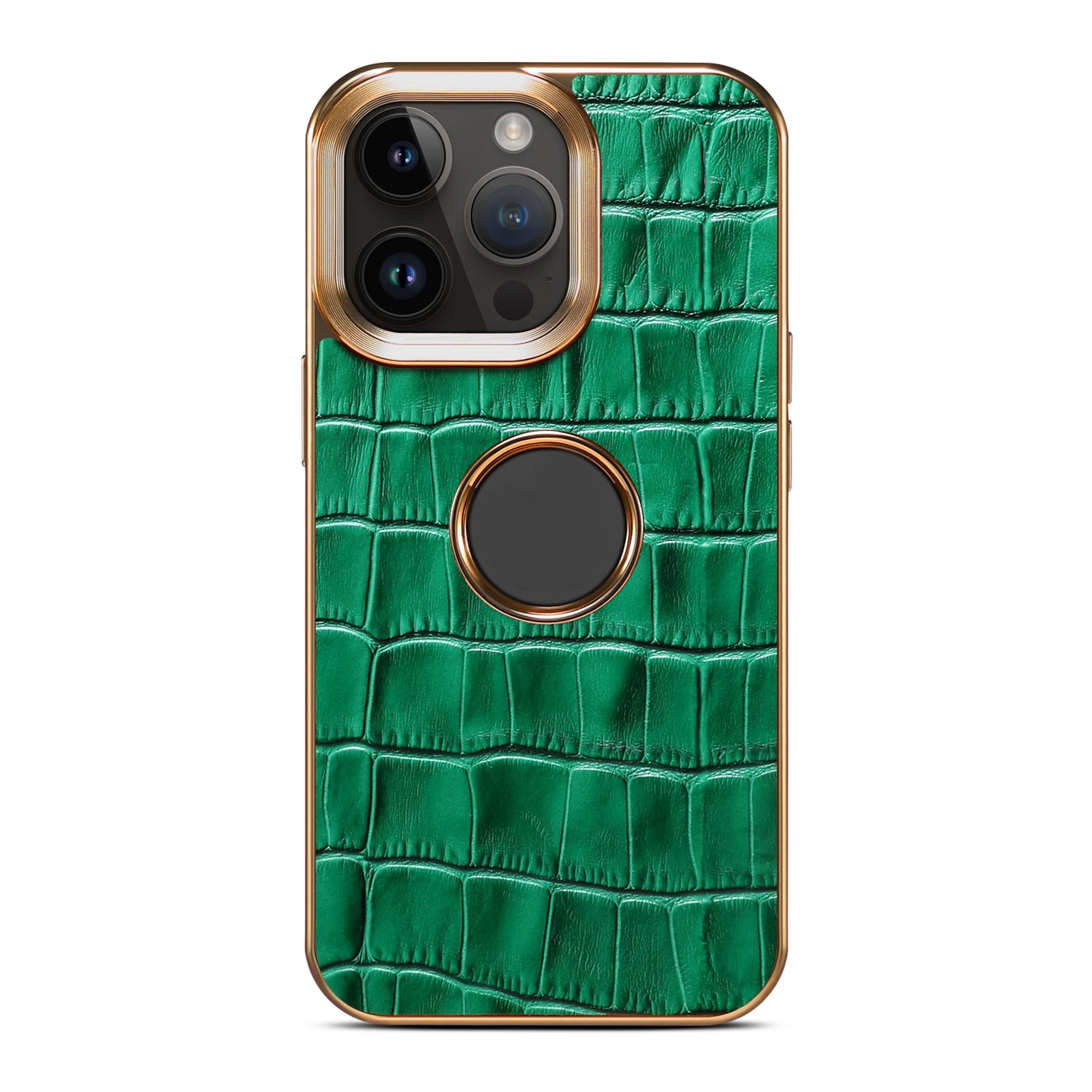 ELECTROPRIME For iPhone 15 Denior Crocodile Texture Genuine Leather Electroplating Phone Case(Green)
