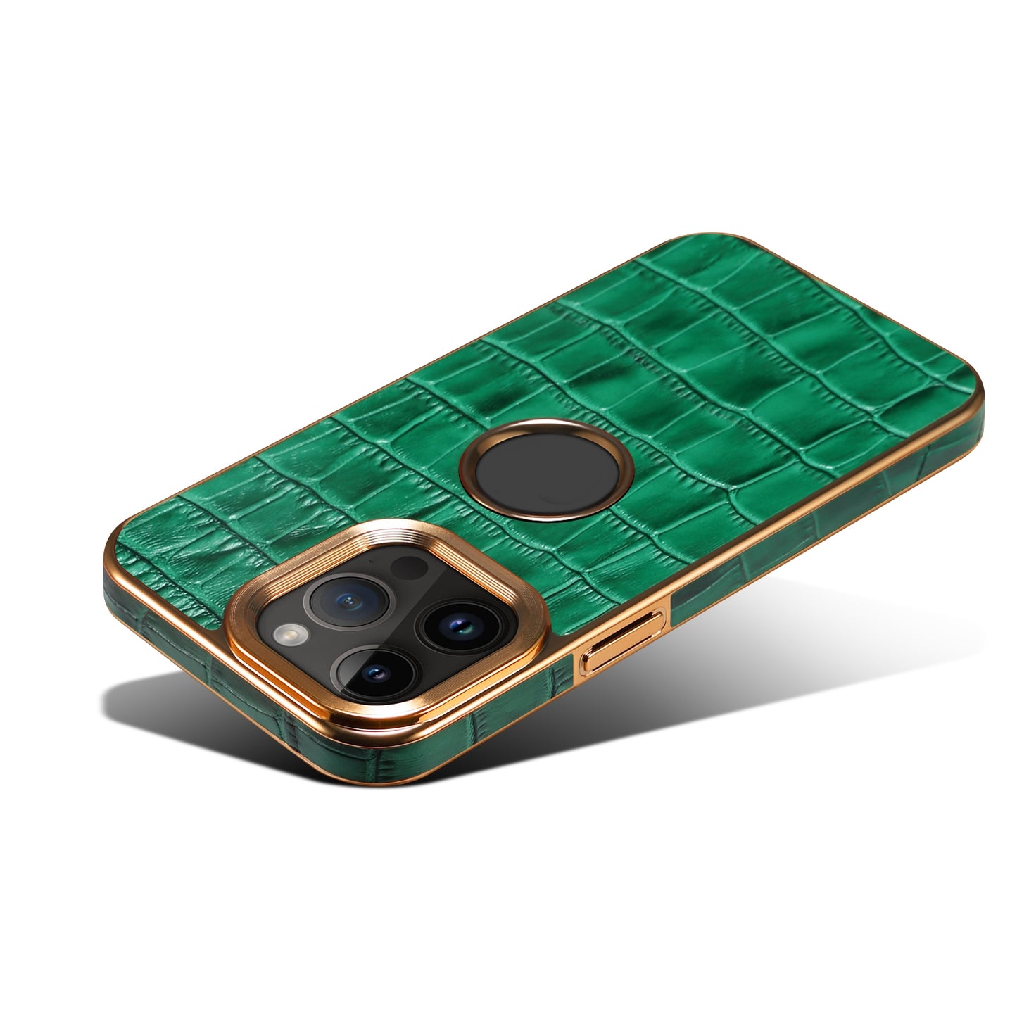 ELECTROPRIME For iPhone 15 Denior Crocodile Texture Genuine Leather Electroplating Phone Case(Green)