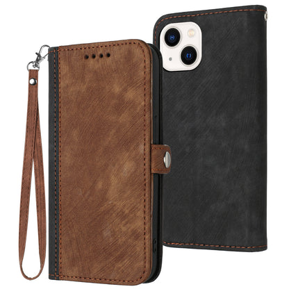 ELECTROPRIME For iPhone 15 Plus Side Buckle Double Fold Hand Strap Leather Phone Case(Brown)