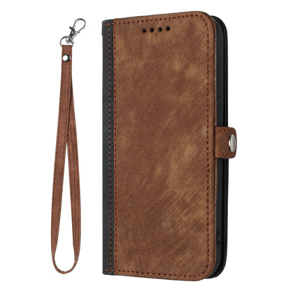 ELECTROPRIME For iPhone 15 Plus Side Buckle Double Fold Hand Strap Leather Phone Case(Brown)
