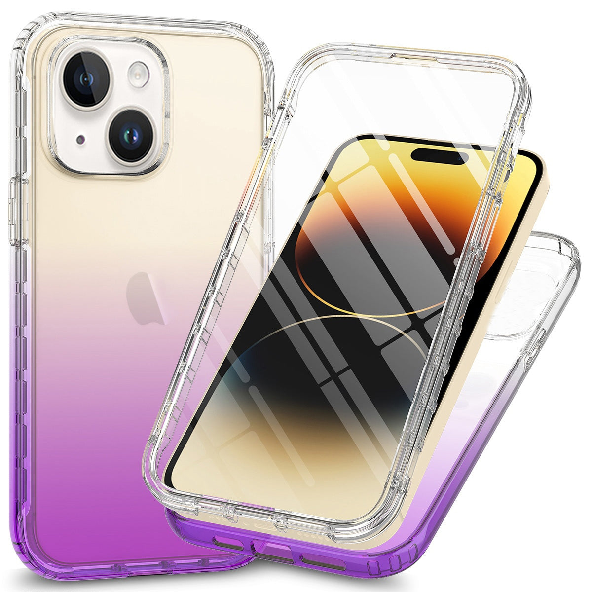 ELECTROPRIME For iPhone 15 Plus Full Body Shockproof Clear Gradient Phone Case(Purple)