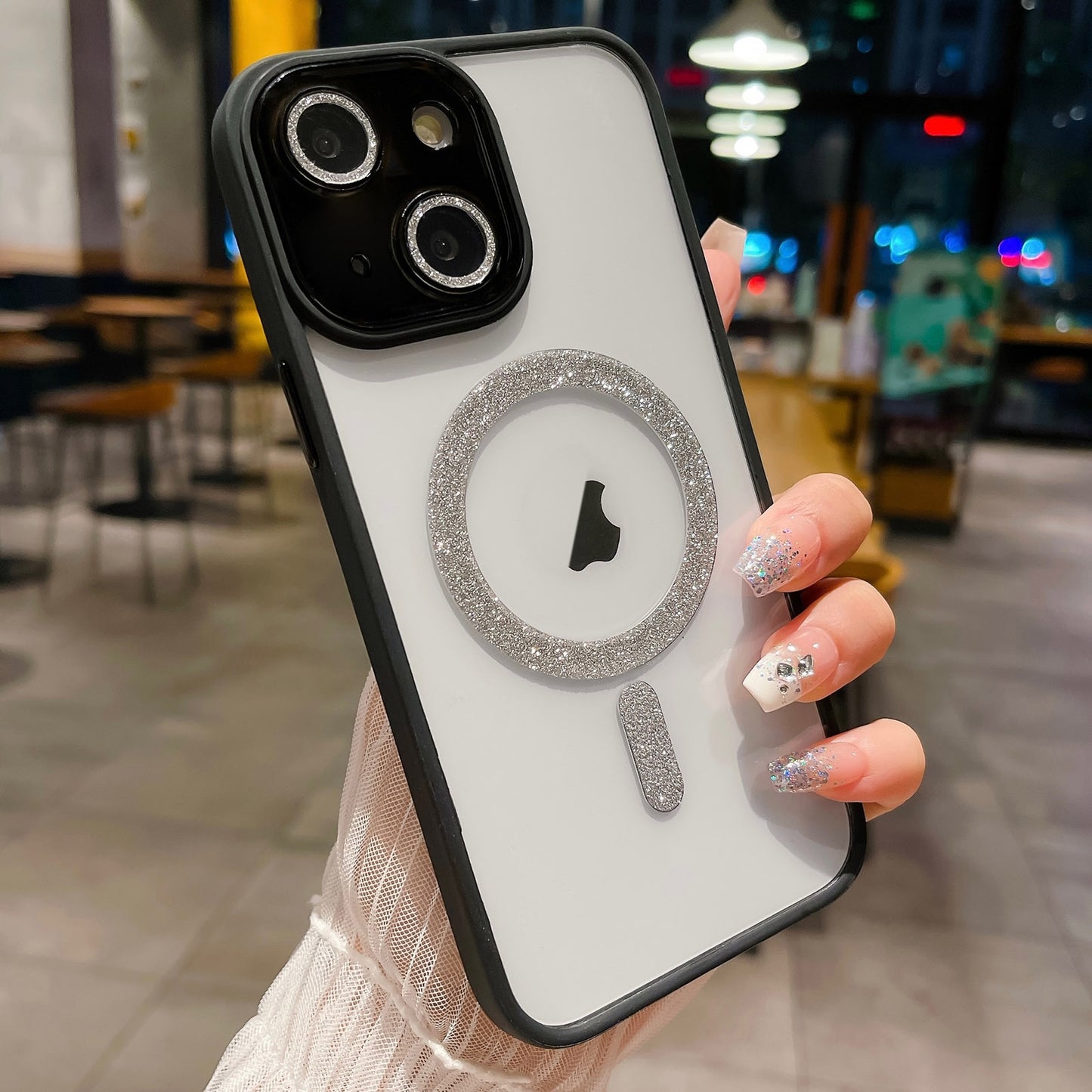 ELECTROPRIME For iPhone 15 MagSafe Gradient Color Glitter TPU + Acrylic Phone Case with Lens Film(Black)