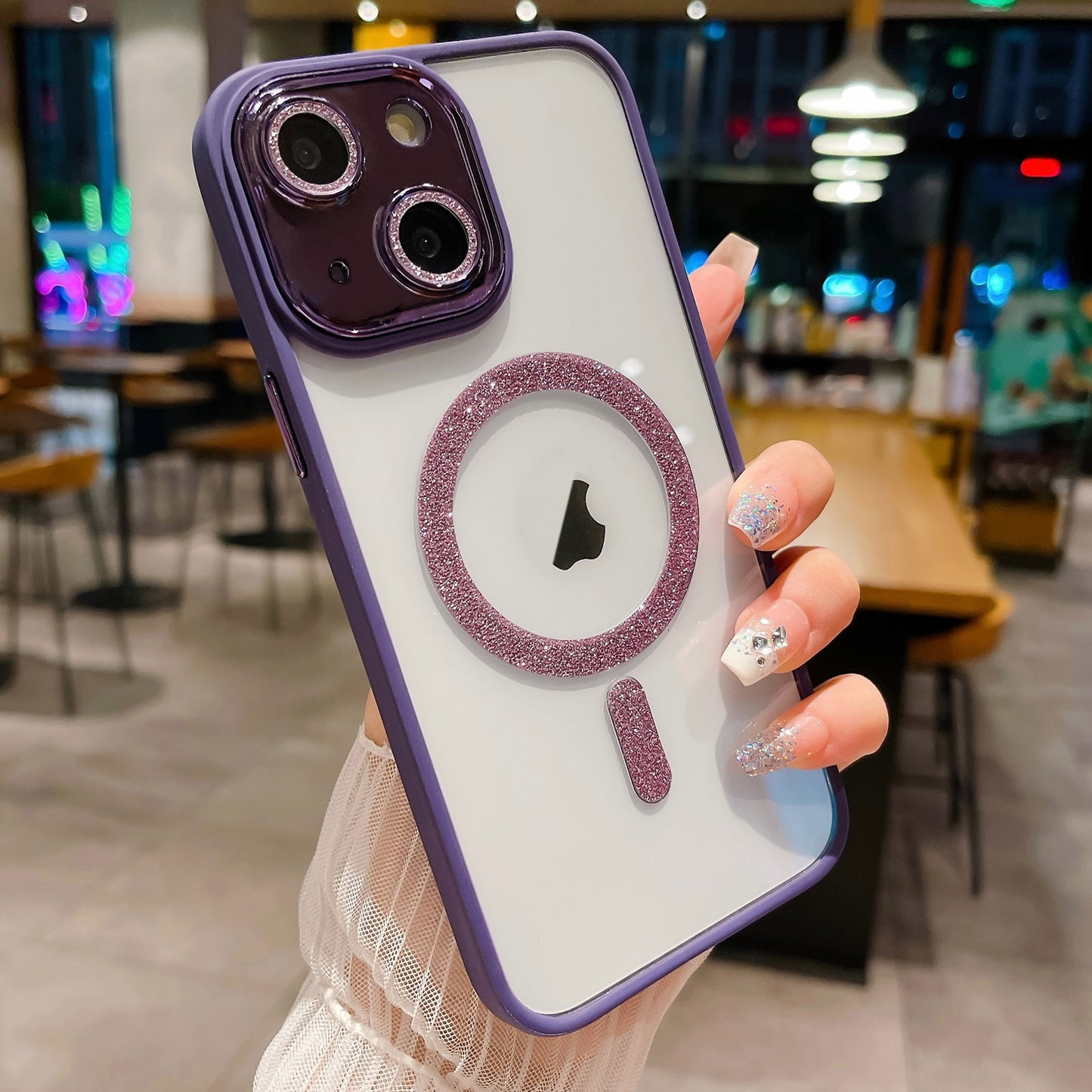 ELECTROPRIME For iPhone 15 MagSafe Gradient Color Glitter TPU + Acrylic Phone Case with Lens Film(Purple)