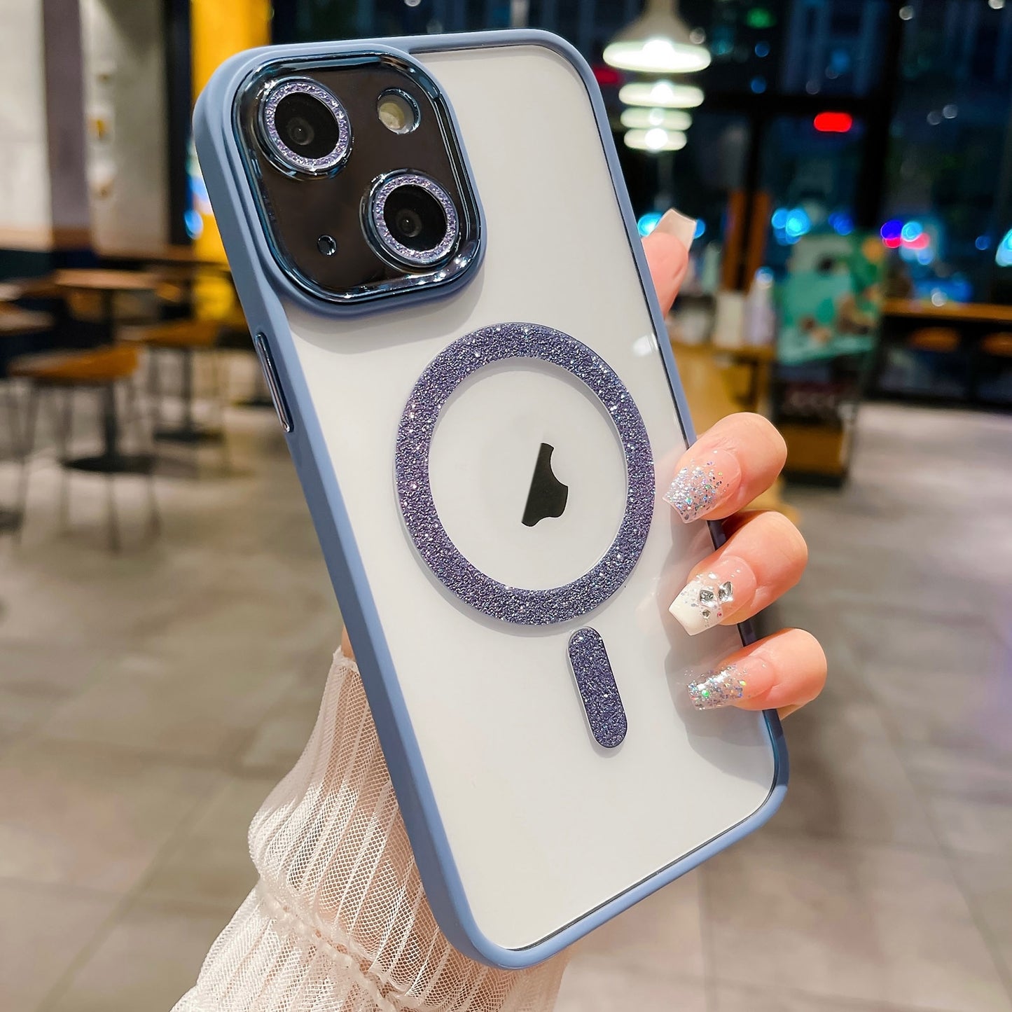 ELECTROPRIME For iPhone 15 MagSafe Gradient Color Glitter TPU + Acrylic Phone Case with Lens Film(Blue)