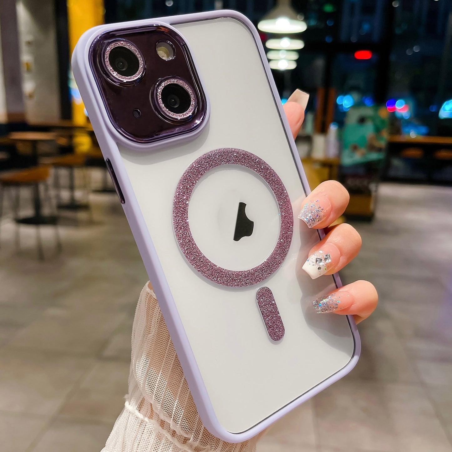 ELECTROPRIME For iPhone 15 MagSafe Gradient Color Glitter TPU + Acrylic Phone Case with Lens Film(Light Purple)