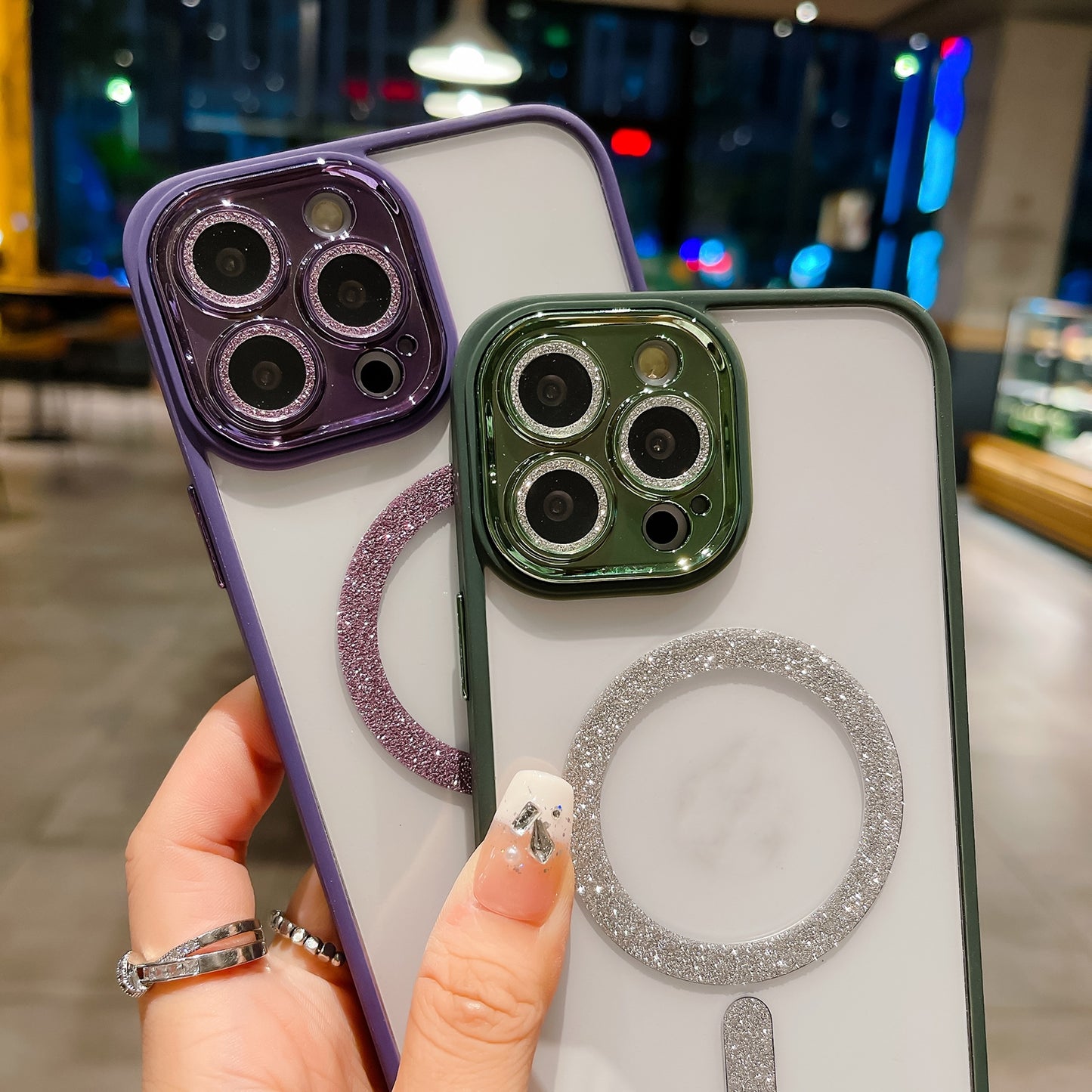 ELECTROPRIME For iPhone 15 MagSafe Gradient Color Glitter TPU + Acrylic Phone Case with Lens Film(Green)