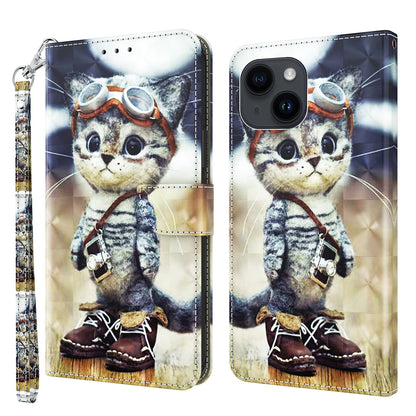 ELECTROPRIME For iPhone 15 3D Painted Leather Phone Case(Naughty Cat)