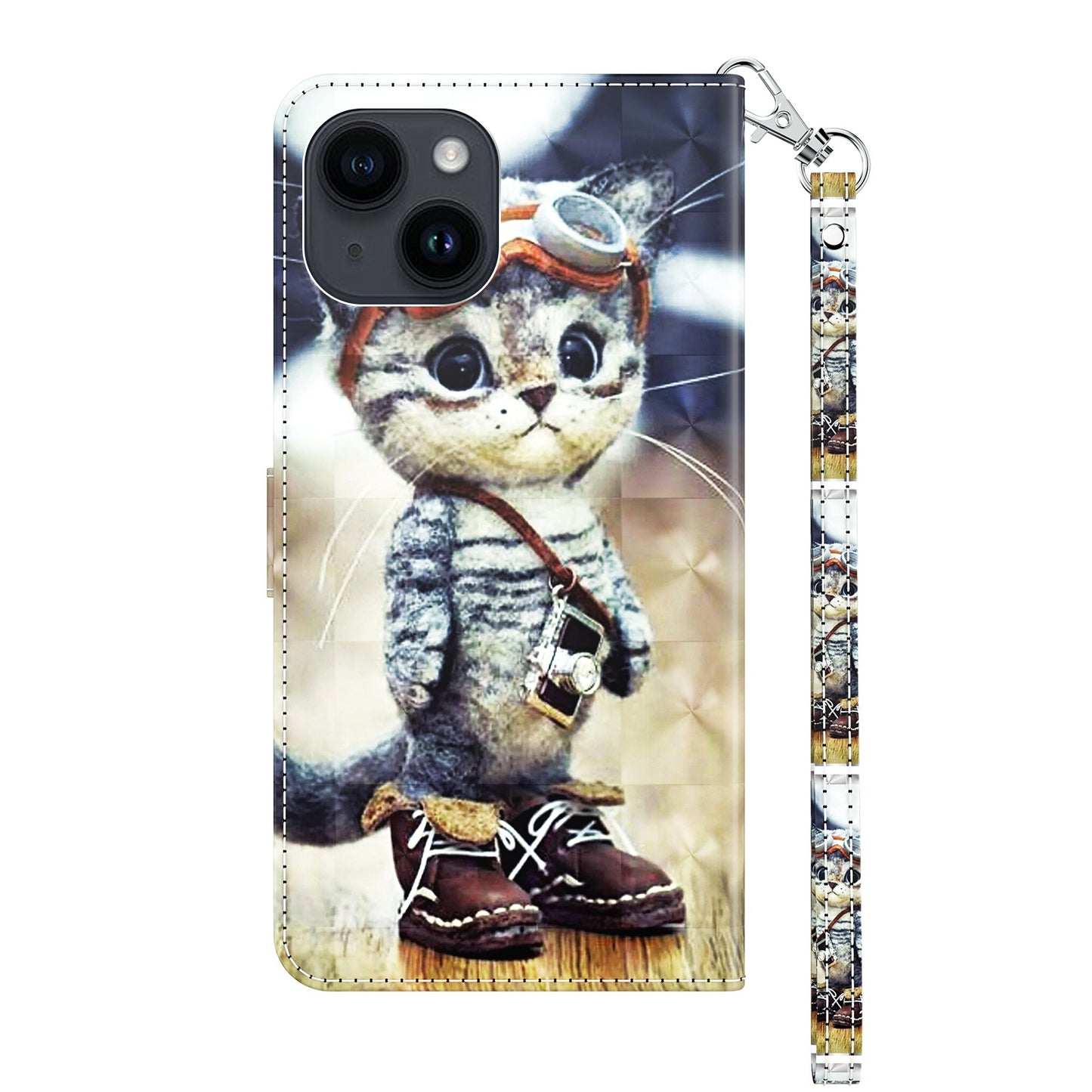 ELECTROPRIME For iPhone 15 3D Painted Leather Phone Case(Naughty Cat)