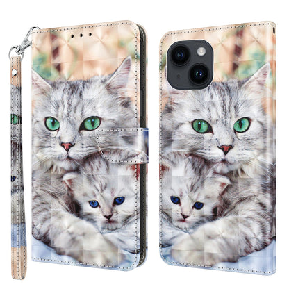 ELECTROPRIME For iPhone 15 3D Painted Leather Phone Case(Two Loving Cats)