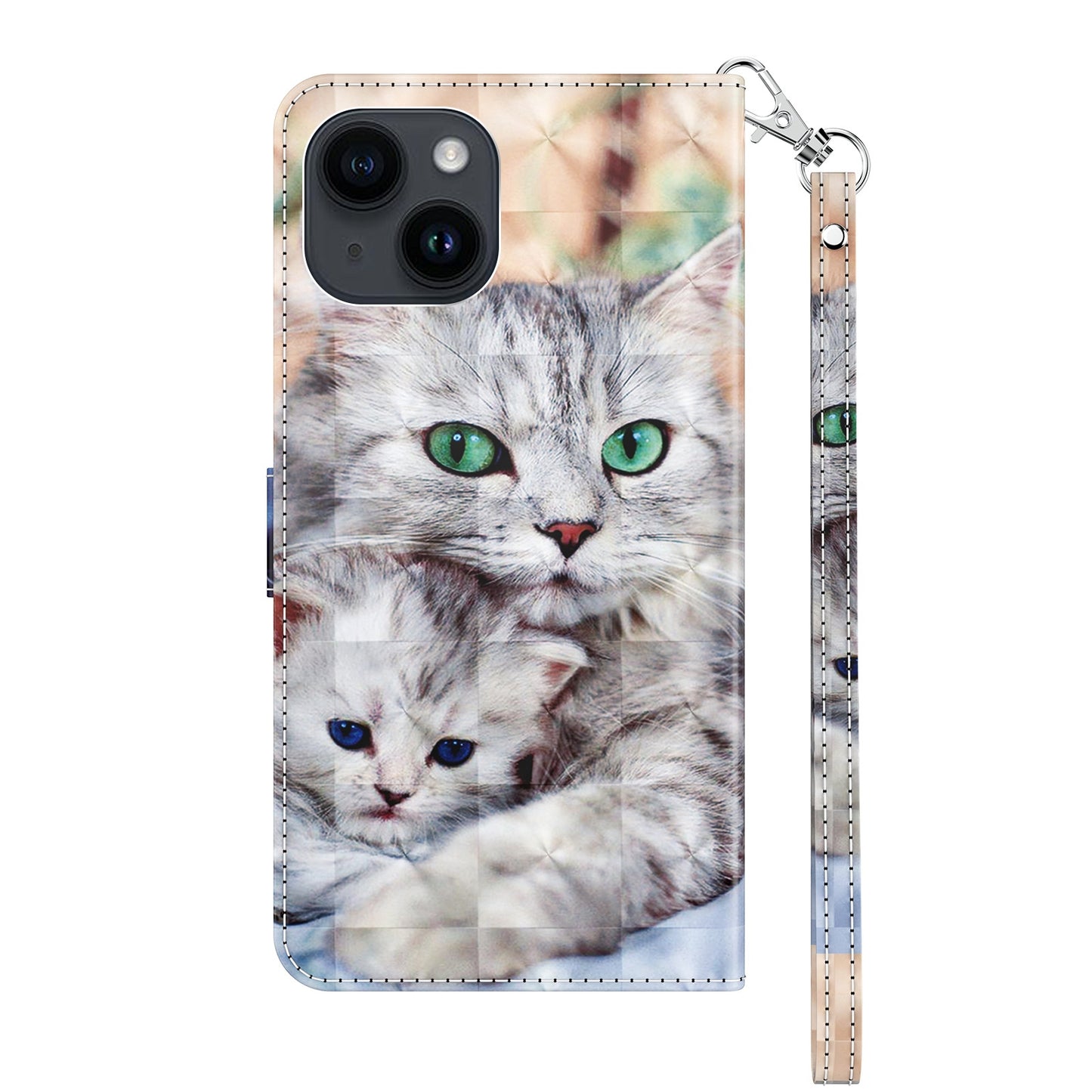 ELECTROPRIME For iPhone 15 3D Painted Leather Phone Case(Two Loving Cats)