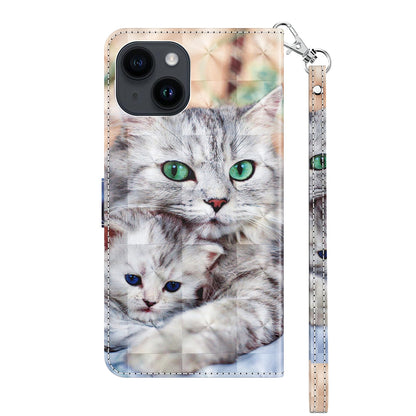 ELECTROPRIME For iPhone 15 3D Painted Leather Phone Case(Two Loving Cats)