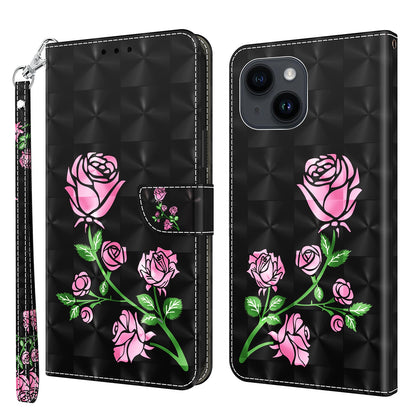 ELECTROPRIME For iPhone 15 3D Painted Leather Phone Case(Rose)