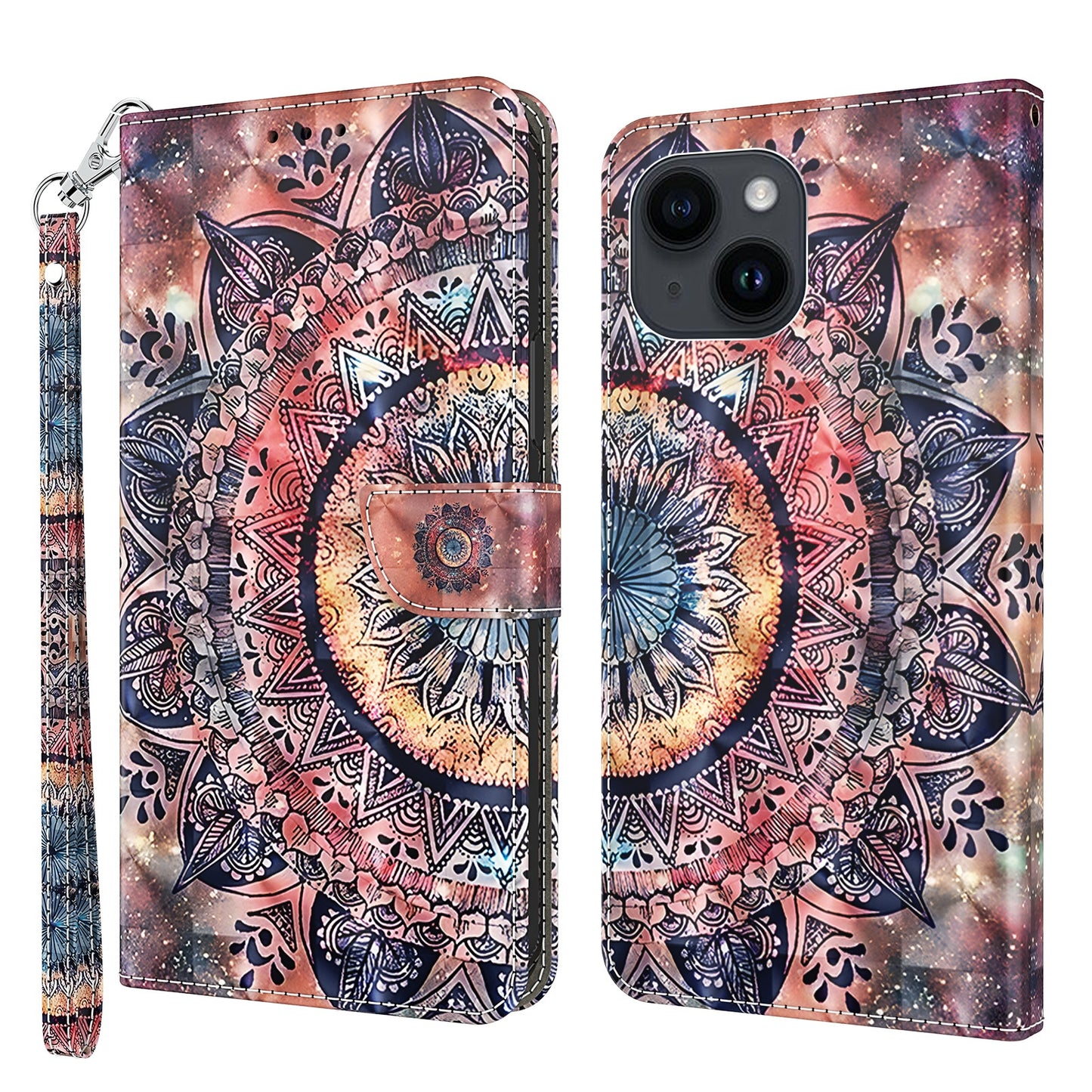 ELECTROPRIME For iPhone 15 3D Painted Leather Phone Case(Colorful Mandala)