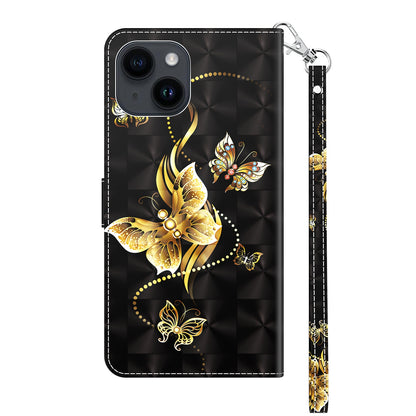 ELECTROPRIME For iPhone 15 3D Painted Leather Phone Case(Golden Swallow Butterfly)