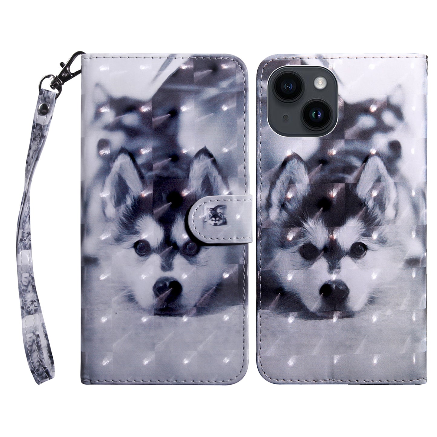 ELECTROPRIME For iPhone 15 3D Painted Leather Phone Case(Husky)