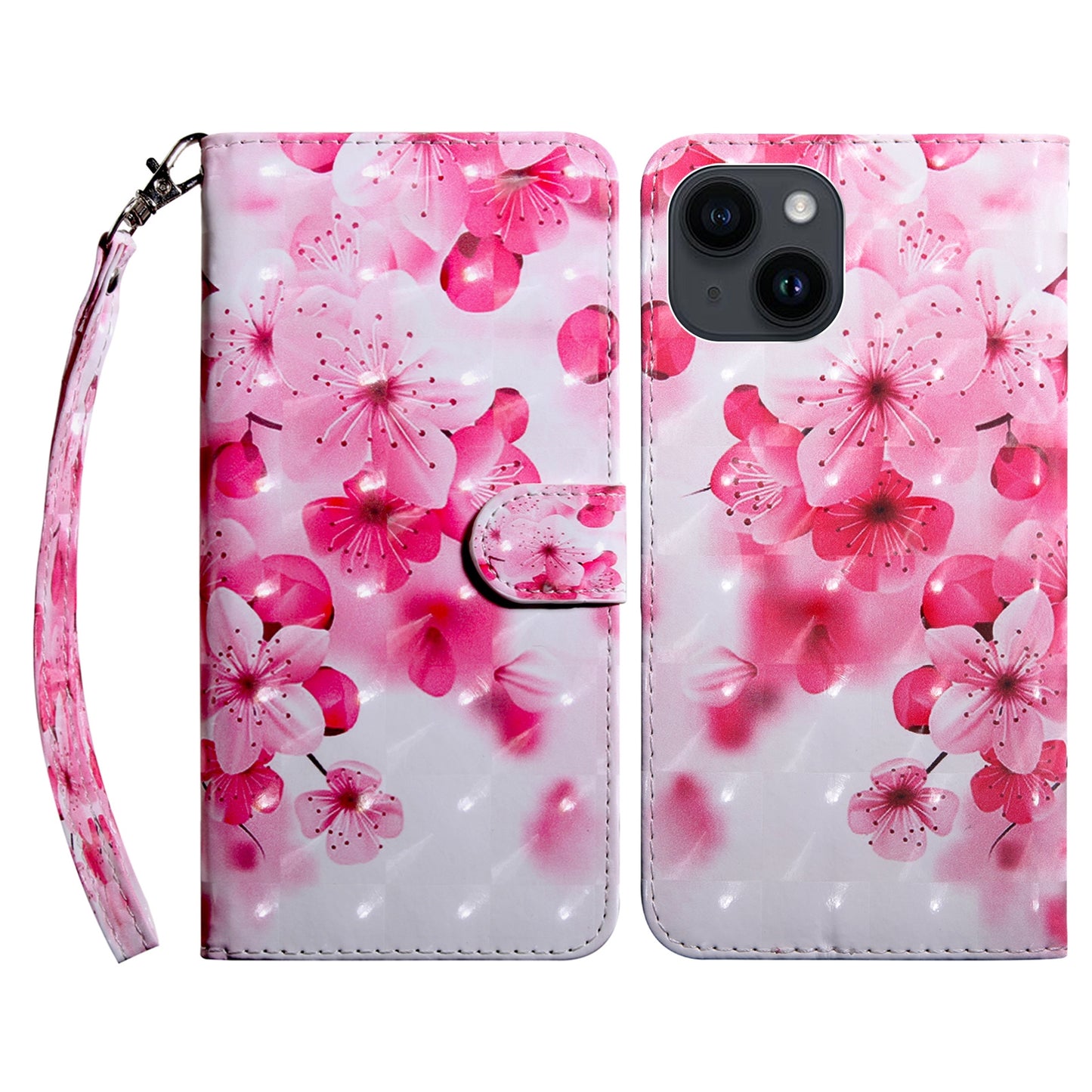 ELECTROPRIME For iPhone 15 3D Painted Leather Phone Case(Red Flower)