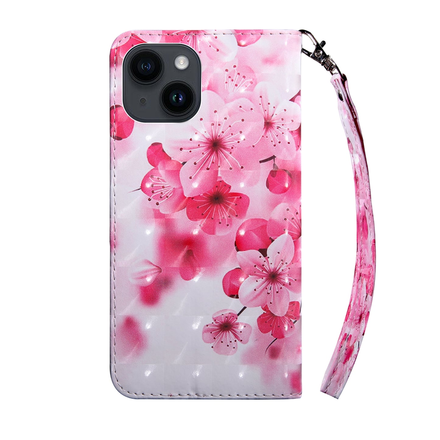 ELECTROPRIME For iPhone 15 3D Painted Leather Phone Case(Red Flower)