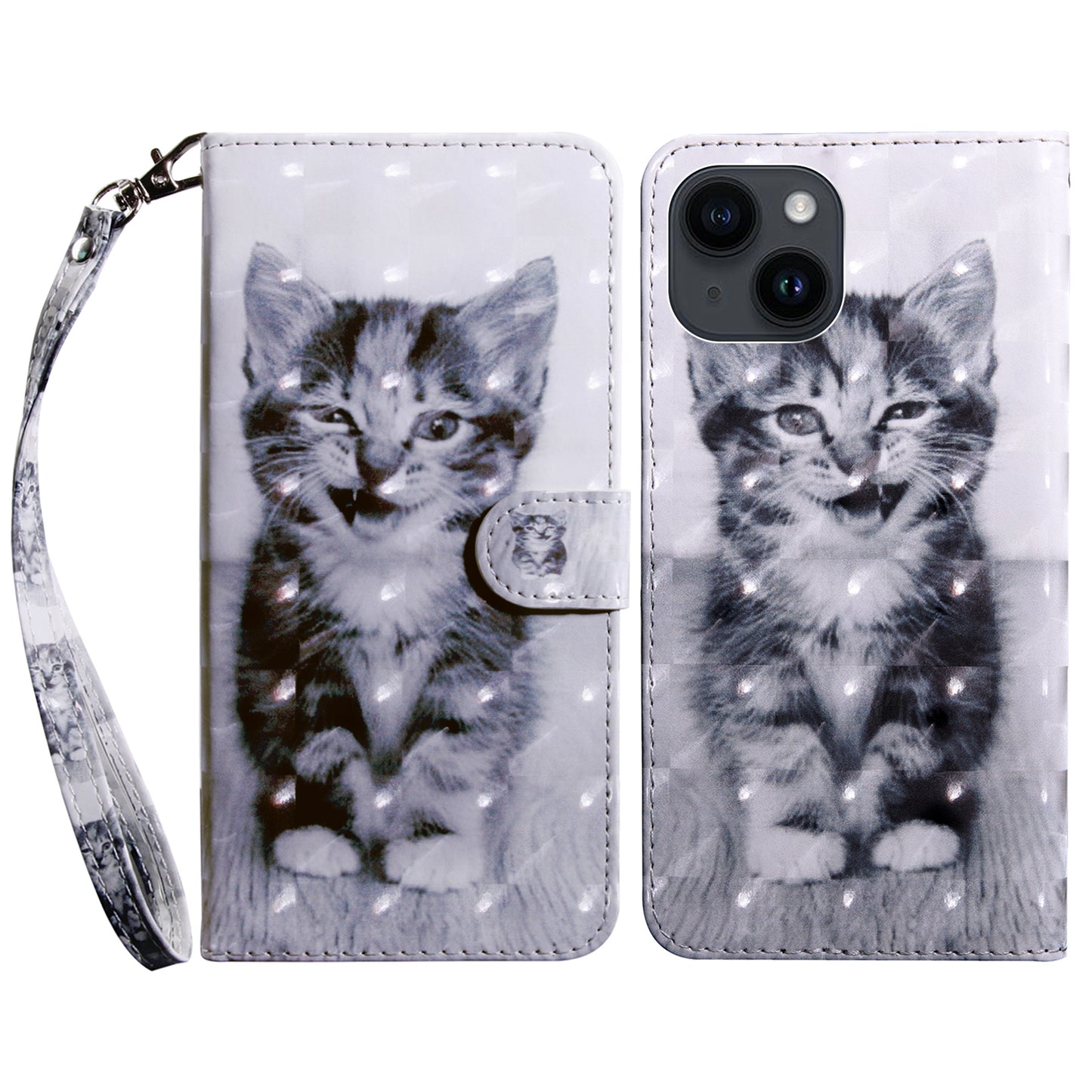 ELECTROPRIME For iPhone 15 3D Painted Leather Phone Case(Smile Cat)