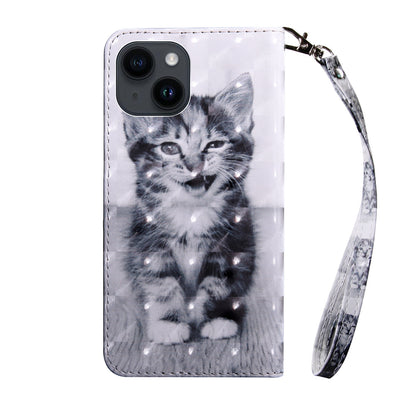 ELECTROPRIME For iPhone 15 3D Painted Leather Phone Case(Smile Cat)