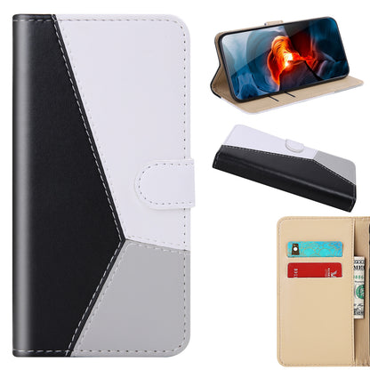 ELECTROPRIME For iPhone 15 Tricolor Stitching Horizontal Flip Leather Phone Case(Black)