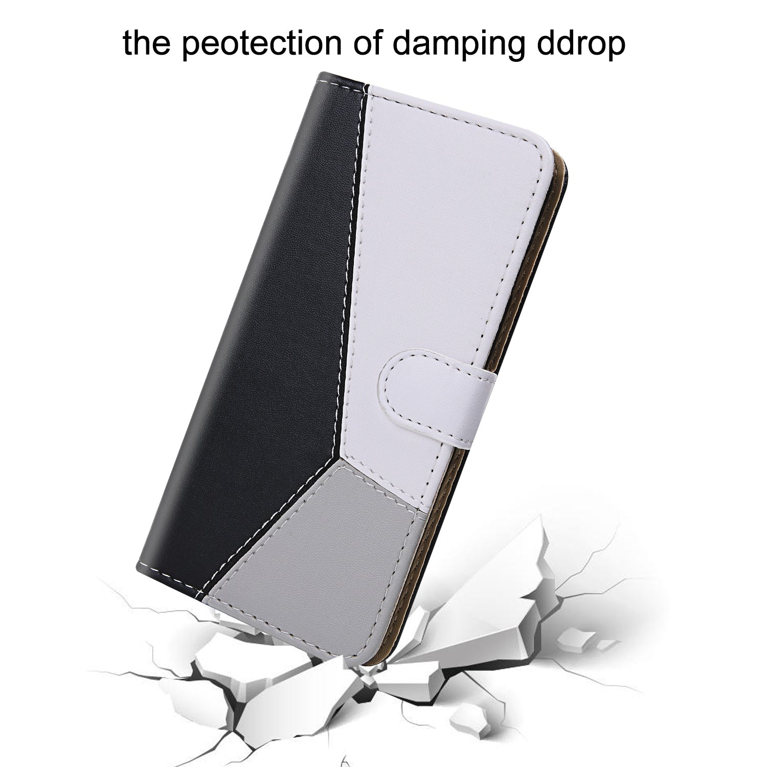 ELECTROPRIME For iPhone 15 Tricolor Stitching Horizontal Flip Leather Phone Case(Black)