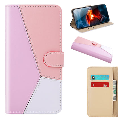 ELECTROPRIME For iPhone 15 Tricolor Stitching Horizontal Flip Leather Phone Case(Pink)