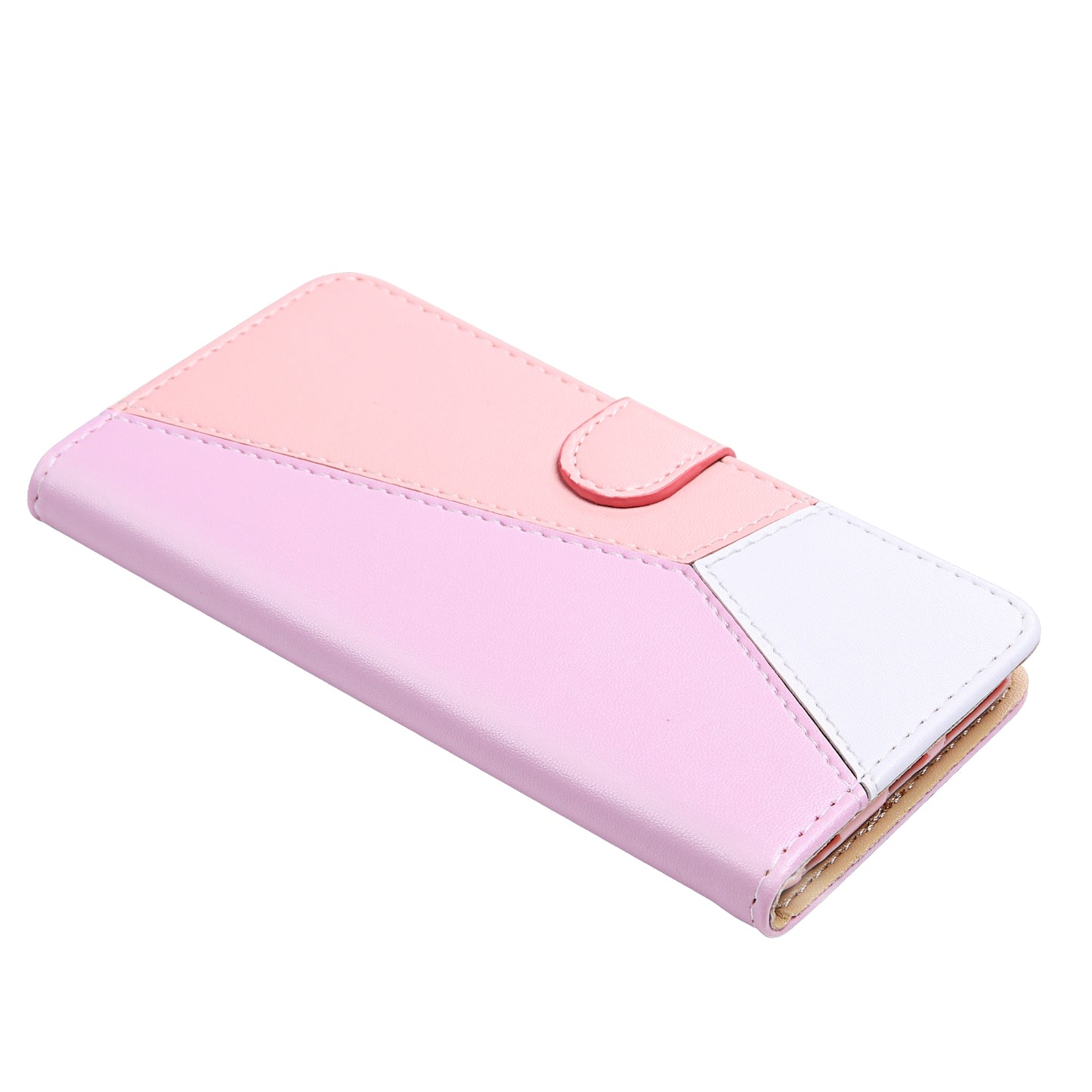 ELECTROPRIME For iPhone 15 Tricolor Stitching Horizontal Flip Leather Phone Case(Pink)