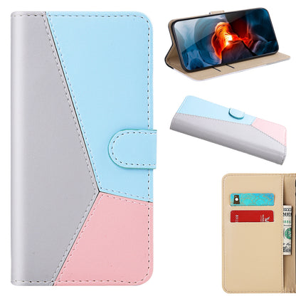 ELECTROPRIME For iPhone 15 Tricolor Stitching Horizontal Flip Leather Phone Case(Grey)