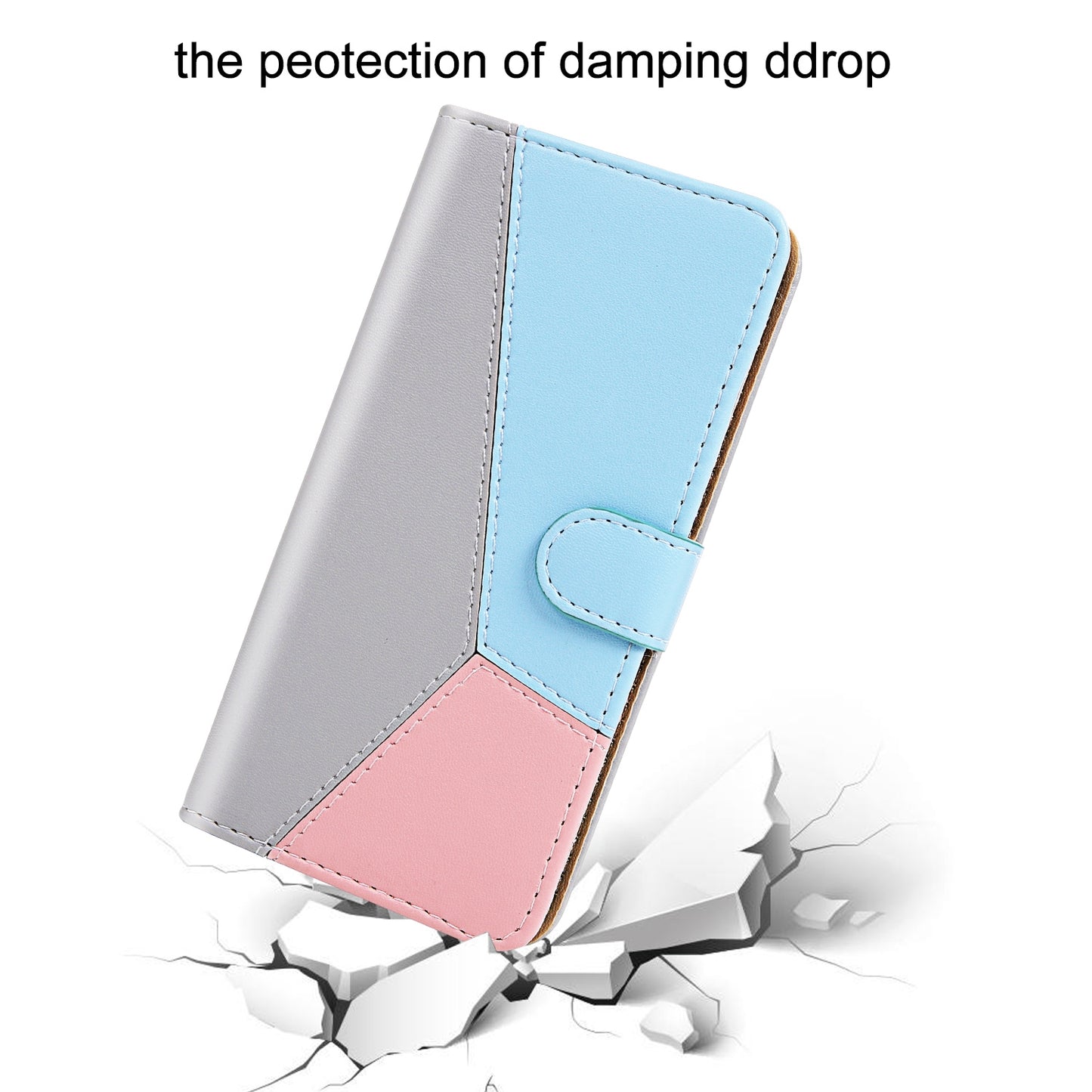 ELECTROPRIME For iPhone 15 Tricolor Stitching Horizontal Flip Leather Phone Case(Grey)