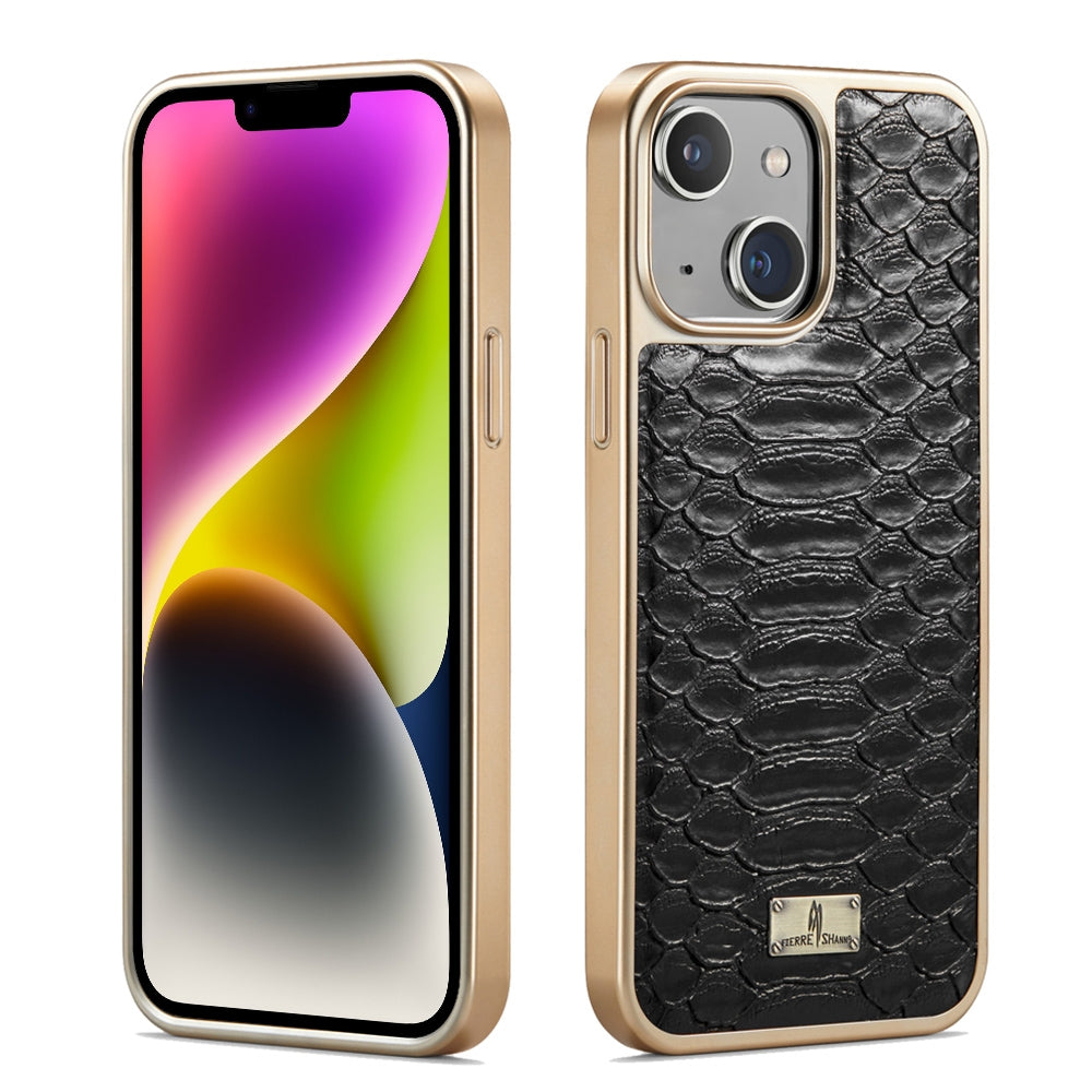 ELECTROPRIME For iPhone 15 Fierre Shann Python Texture Electroplating PU Phone Case(Black)