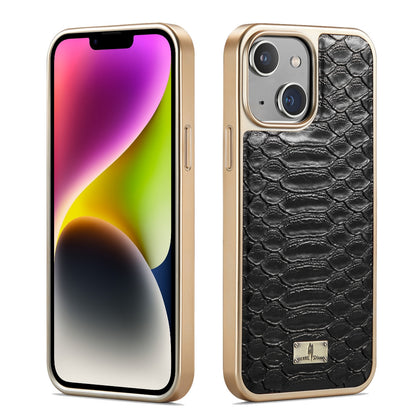 ELECTROPRIME For iPhone 15 Fierre Shann Python Texture Electroplating PU Phone Case(Black)