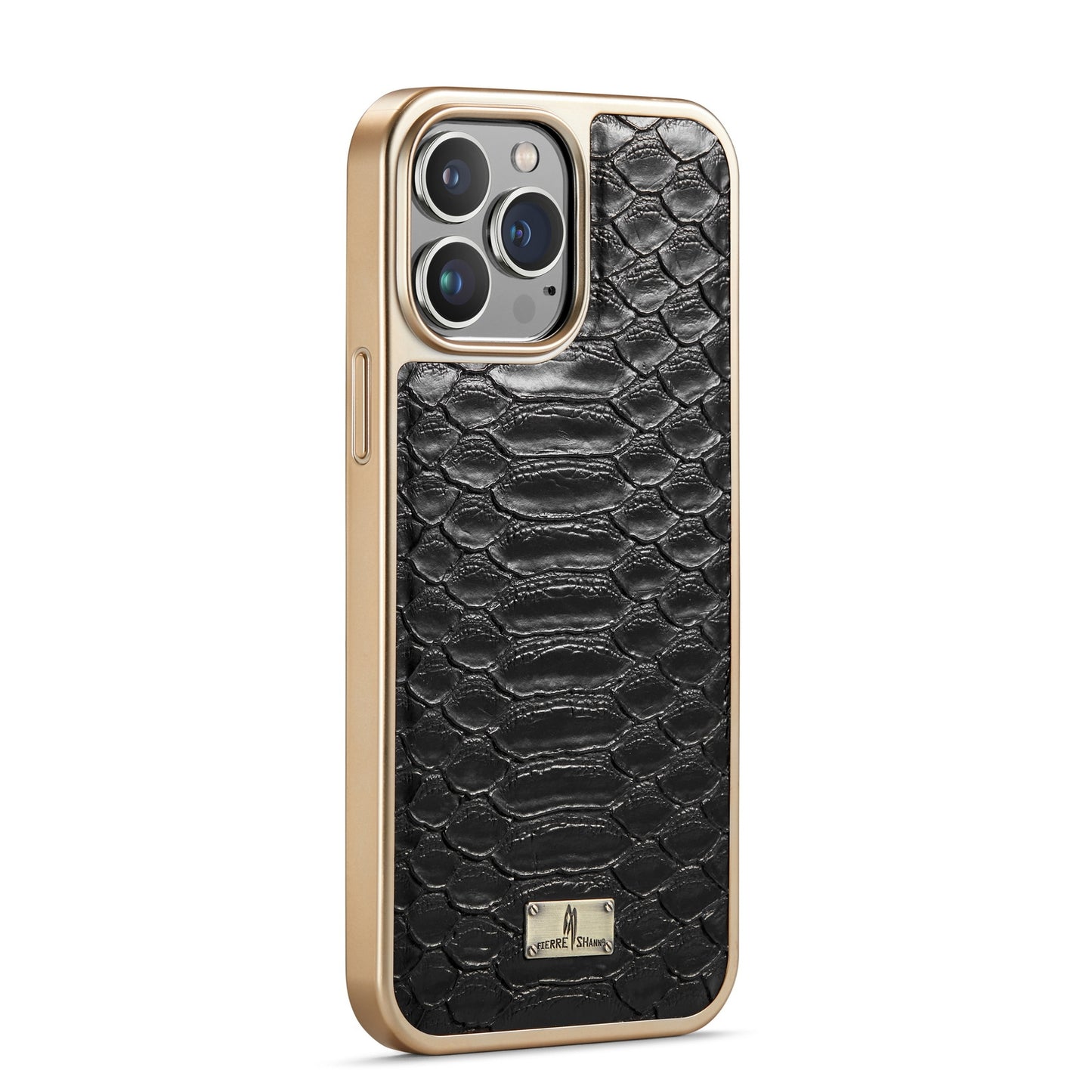 ELECTROPRIME For iPhone 15 Fierre Shann Python Texture Electroplating PU Phone Case(Black)