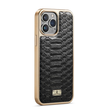ELECTROPRIME For iPhone 15 Fierre Shann Python Texture Electroplating PU Phone Case(Black)