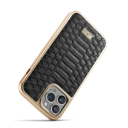 ELECTROPRIME For iPhone 15 Fierre Shann Python Texture Electroplating PU Phone Case(Black)