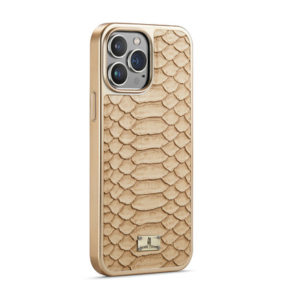ELECTROPRIME For iPhone 15 Fierre Shann Python Texture Electroplating PU Phone Case(White)