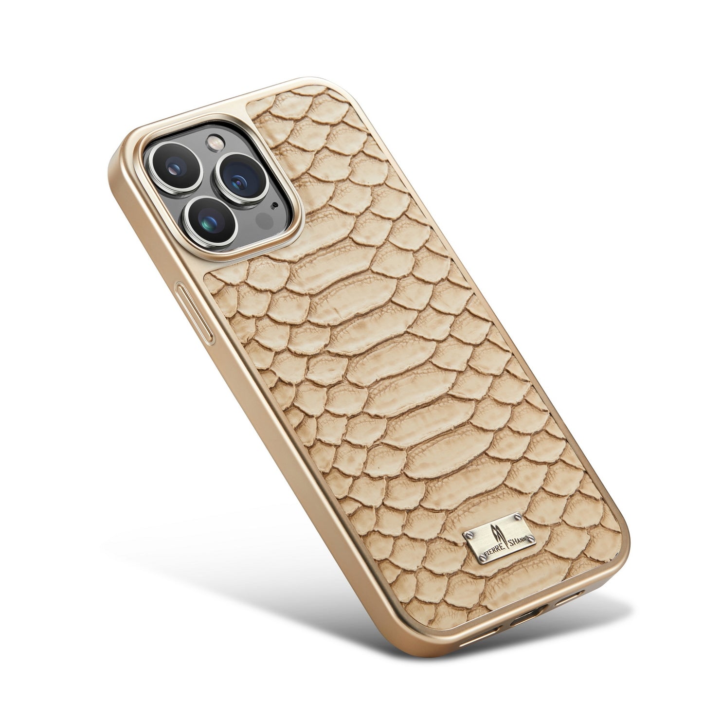 ELECTROPRIME For iPhone 15 Fierre Shann Python Texture Electroplating PU Phone Case(White)