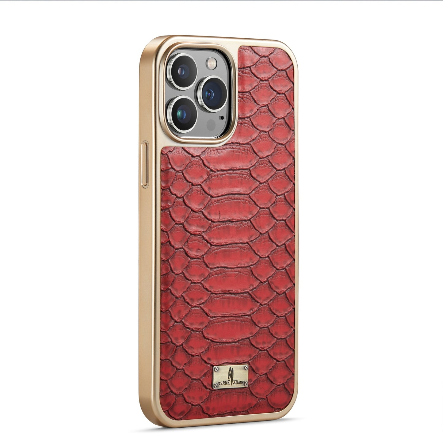 ELECTROPRIME For iPhone 15 Fierre Shann Python Texture Electroplating PU Phone Case(Red)