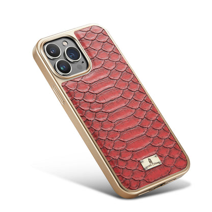 ELECTROPRIME For iPhone 15 Fierre Shann Python Texture Electroplating PU Phone Case(Red)
